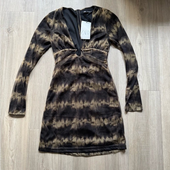 Zara Black and Brown Long Sleeve Dress - Picture 3 of 8